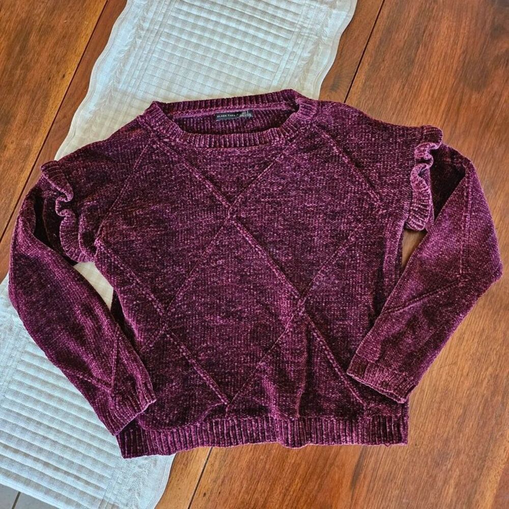 Crushed Velvet Burgundy Maroon Sweater Women's Small Black Tape Chic